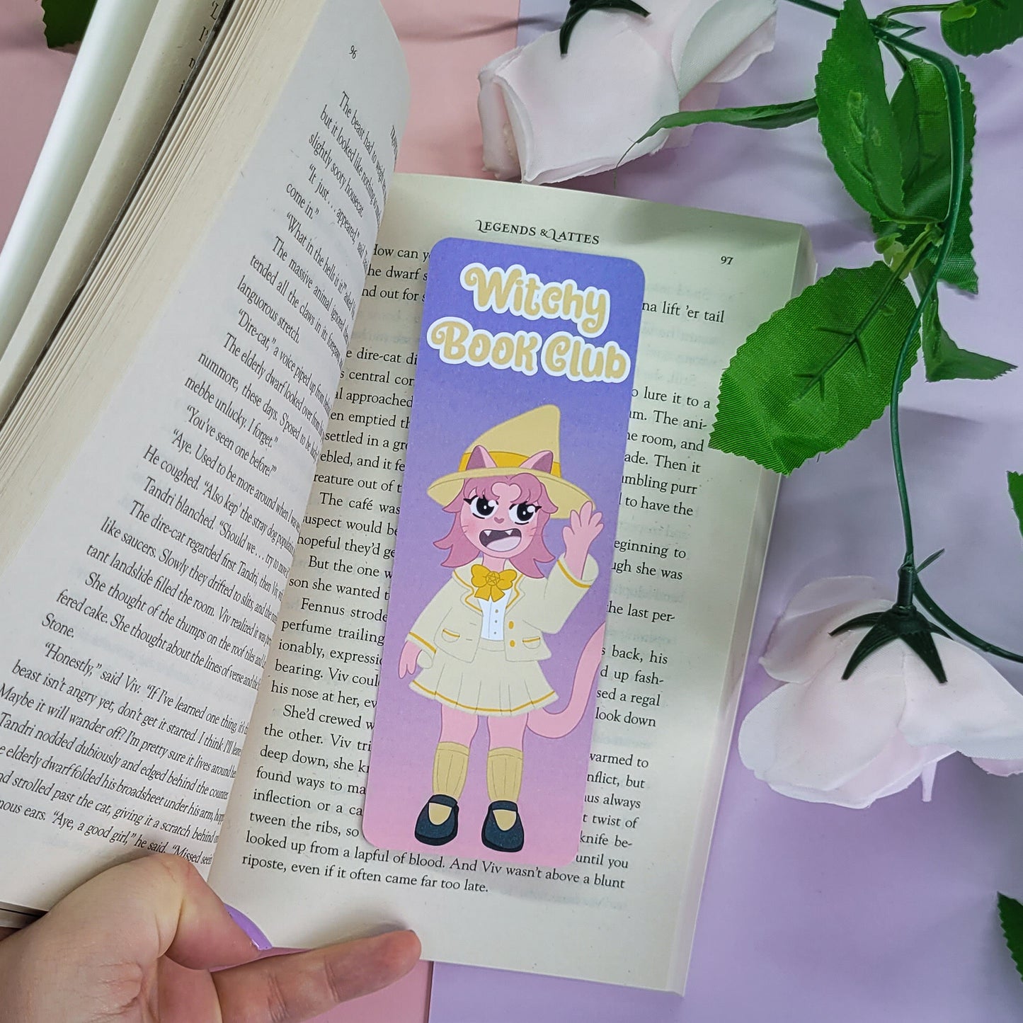 Cute pink werecat witchy magical bookmark