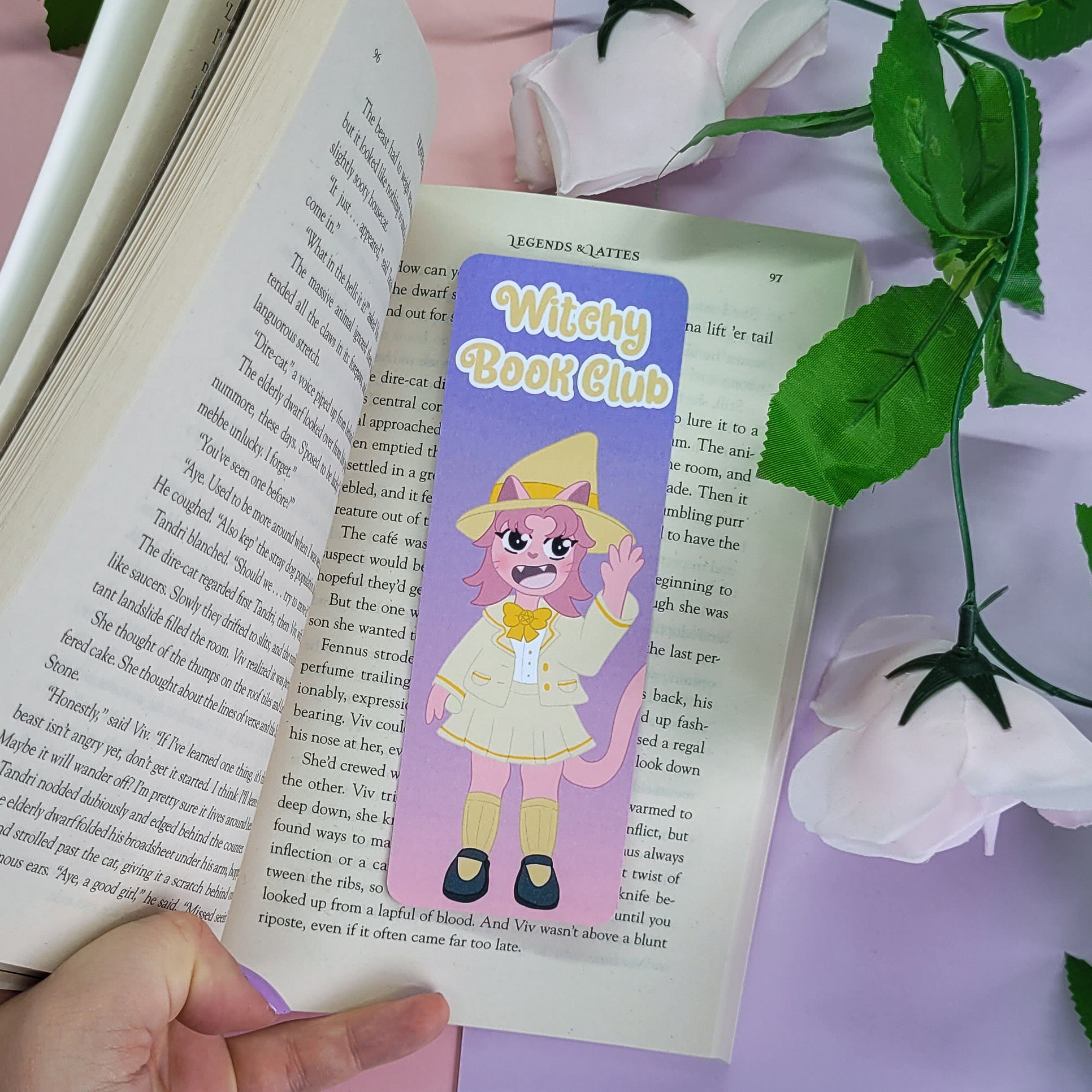 Cute pink werecat witchy magical bookmark
