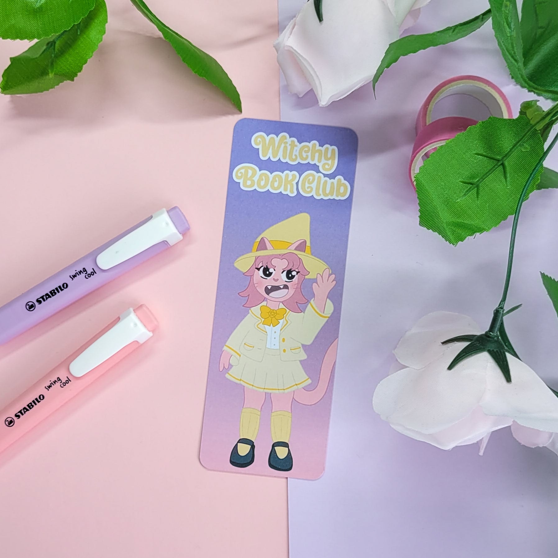 Cute pink werecat witchy magical bookmark