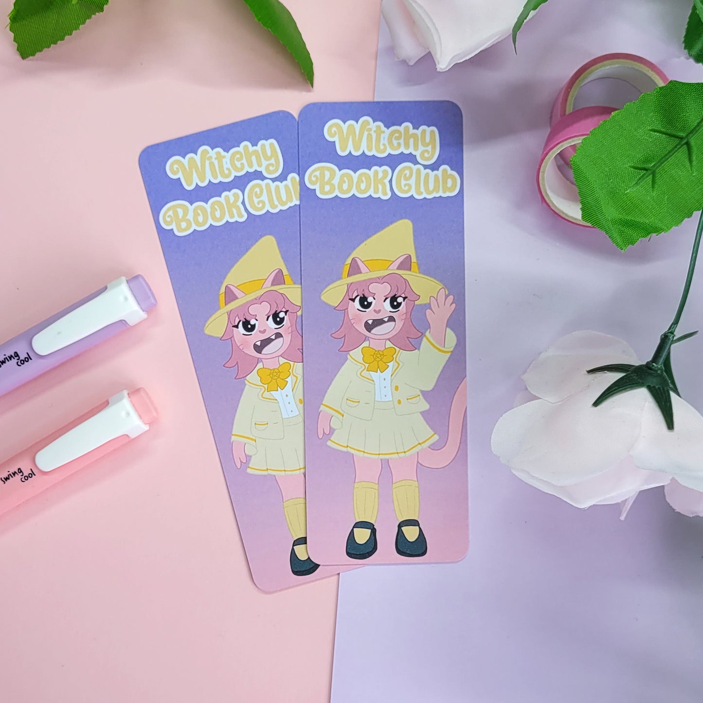 Cute pink werecat witchy magical bookmark