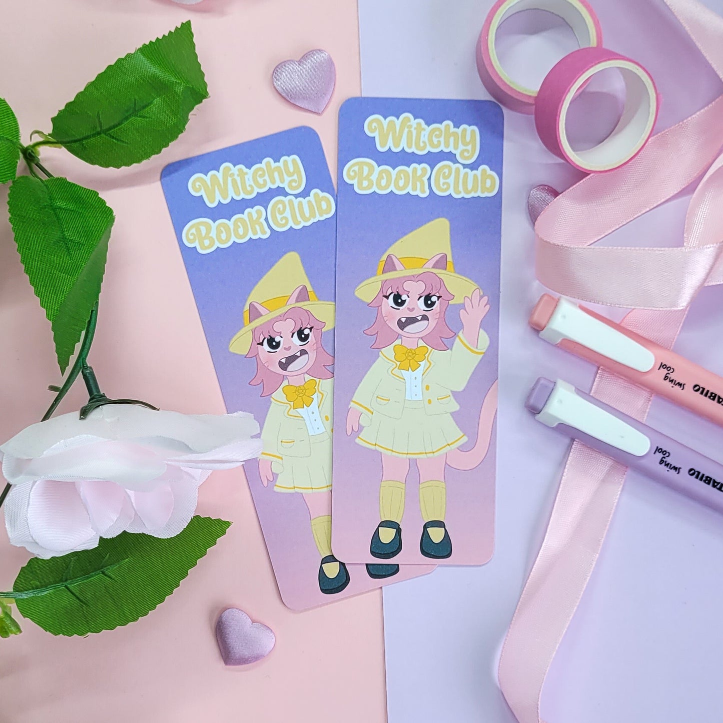 Cute pink werecat witchy magical bookmark