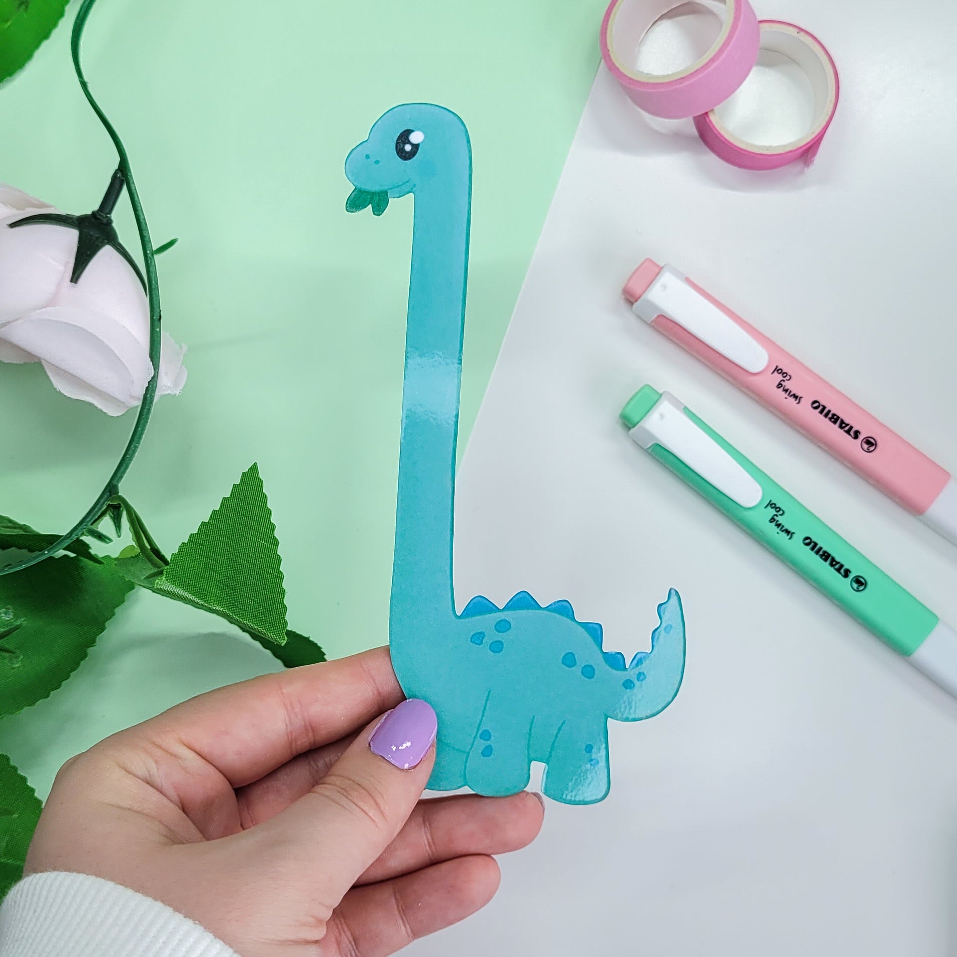 Cute Brachiosaurus Dinosaur silly shaped bookmark for book lovers