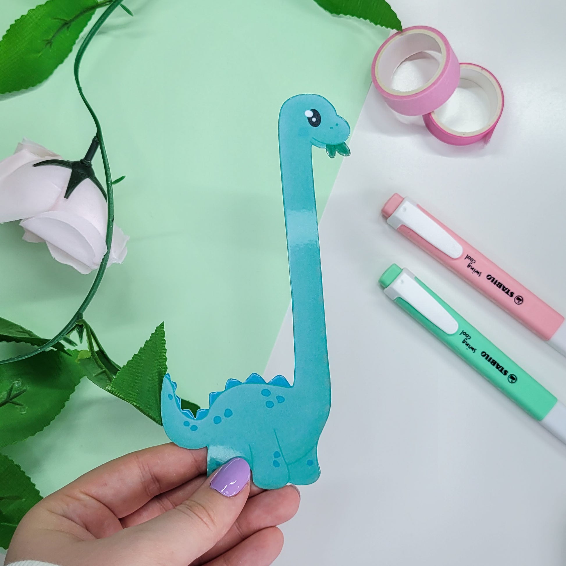 Cute Brachiosaurus Dinosaur silly shaped bookmark for book lovers