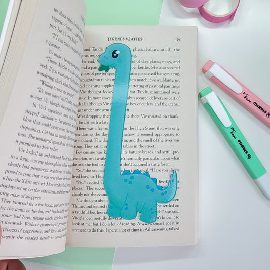 Cute Brachiosaurus Dinosaur silly shaped bookmark for book lovers