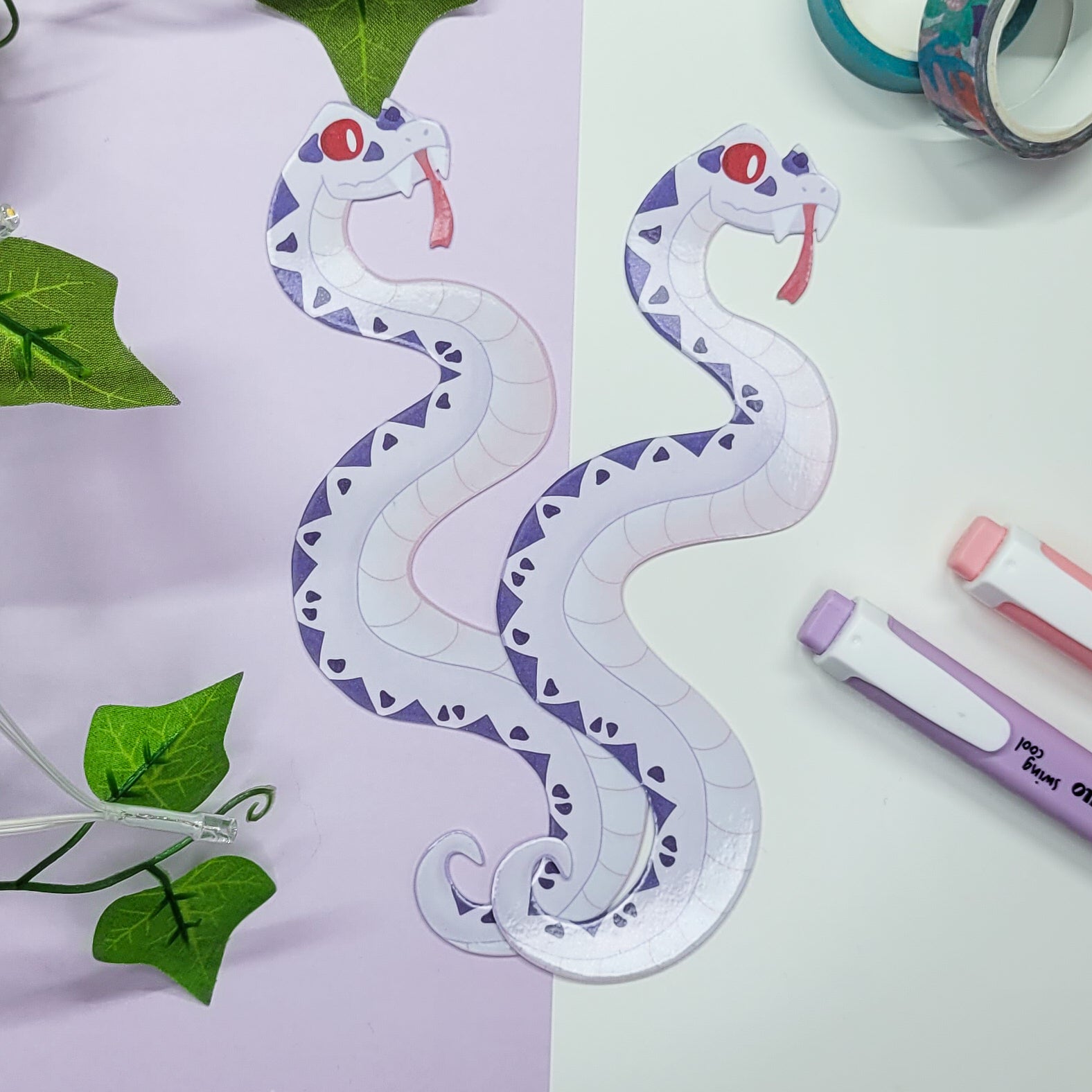 Snake shaped bookmark, Purple and white snake gothic fantasy bookmark