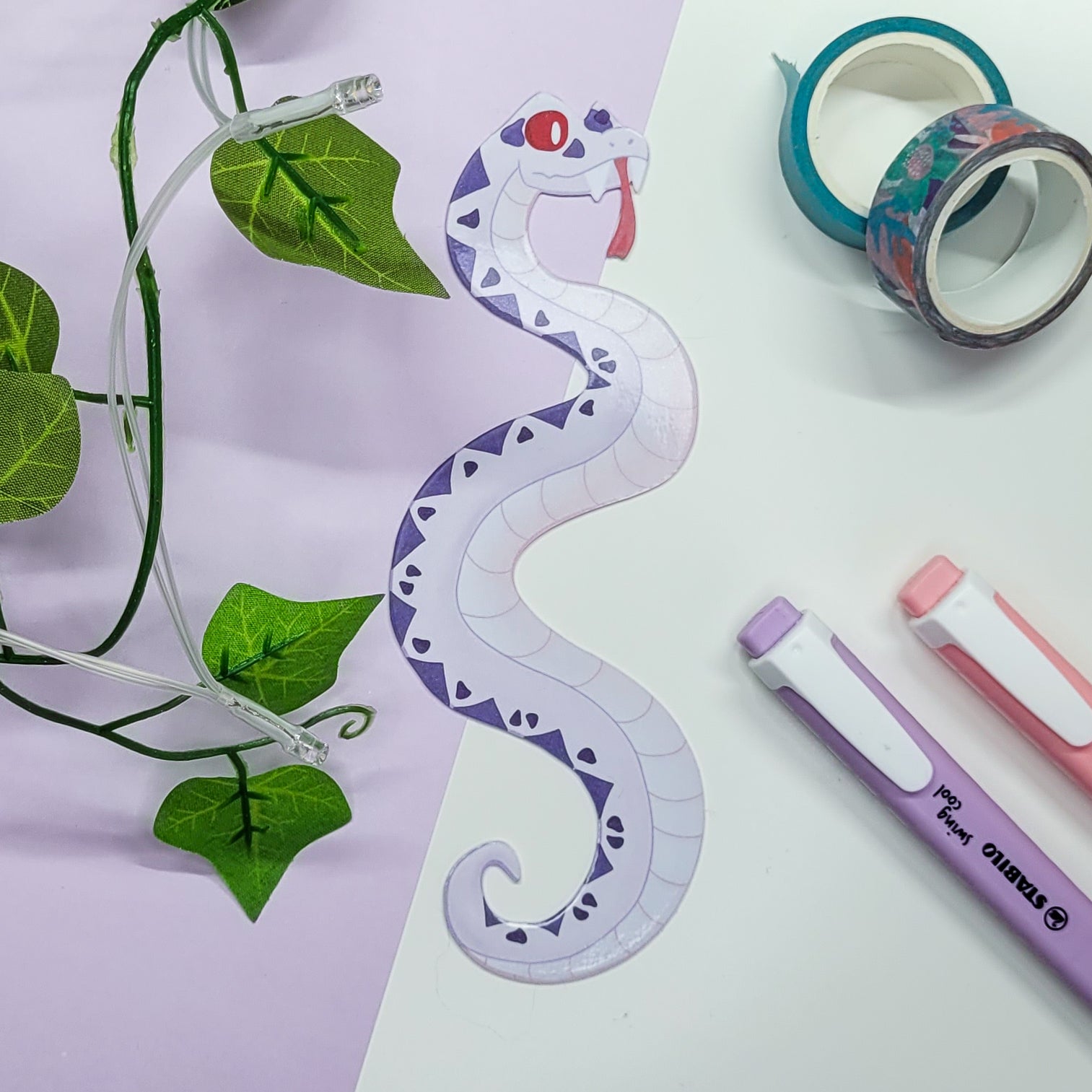 Snake shaped bookmark, Purple and white snake gothic fantasy bookmark