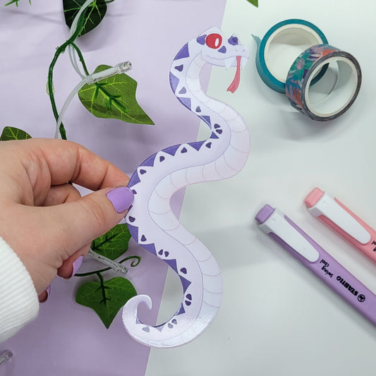 Snake shaped bookmark, Purple and white snake gothic fantasy bookmark