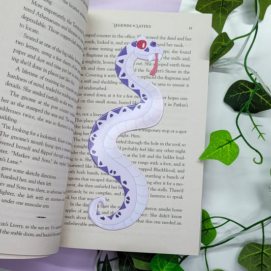 Snake shaped bookmark, Purple and white snake gothic fantasy bookmark