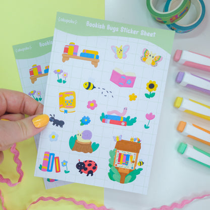 Bookish bugs themed sticker sheet, great for planners