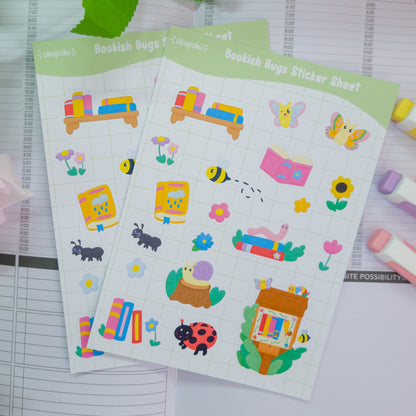 Bookish bugs themed sticker sheet, great for planners